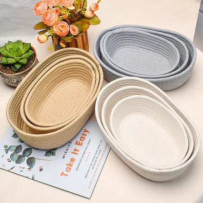 Cotton Rope Storage Baskets Set of 3 - Woven Storage Baskets for Organization, Available in White Grey Beige (Gray)