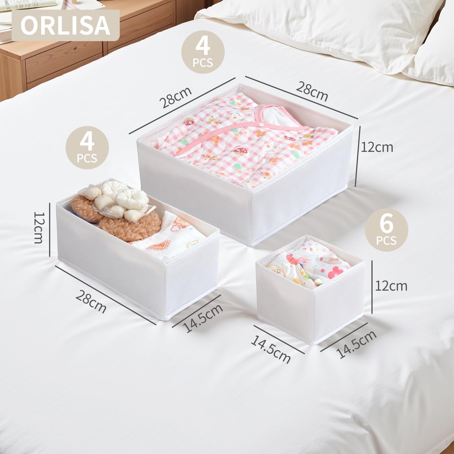 ORLISA Drawer Organiser for MALM Drawers, 14 Pack Clothes Drawer Organisers, Foldable Fabric Drawer Dividers for Underwear Socks Bras