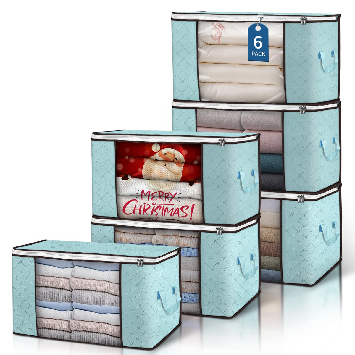Budding Joy 90L Storage Bags, Large Clothes Storage Boxes with Zips Blue