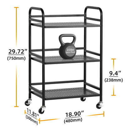 HDANI Serving Trolley,3-Tier Metal Trolley,Black,48x30x75cm Mesh