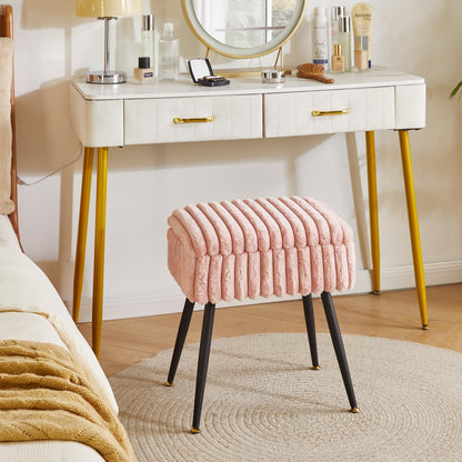 Aibiju Rectangle Dressing Table Stool with Storage Footstool Velvet Ottoman Makeup Chair with 4 Metal Legs for Home Living Room Bedroom Pink YD-MS151P