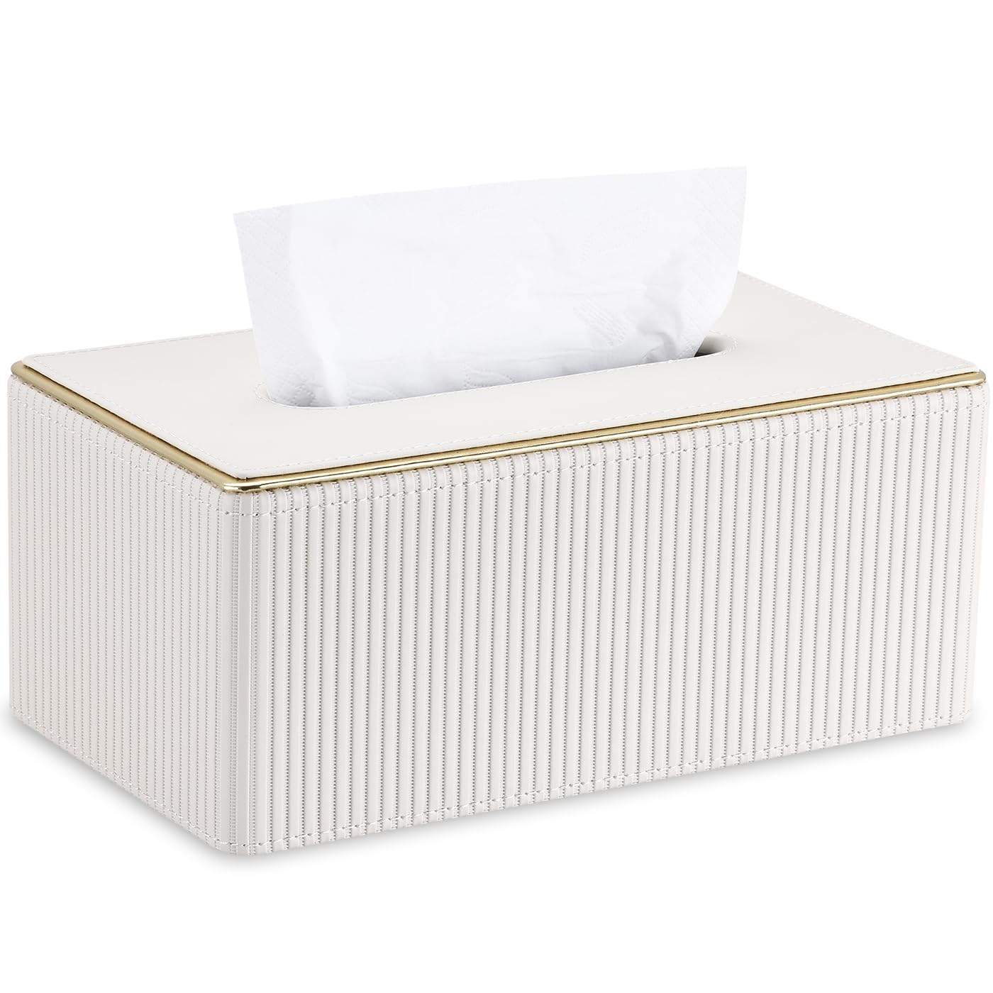 GORESE Tissue Box Holder,Rectangular Tissue Box Cover PU Leather Facial Tissue Dispenser Napkin Holder for Home, Office,Car Decoration(White)