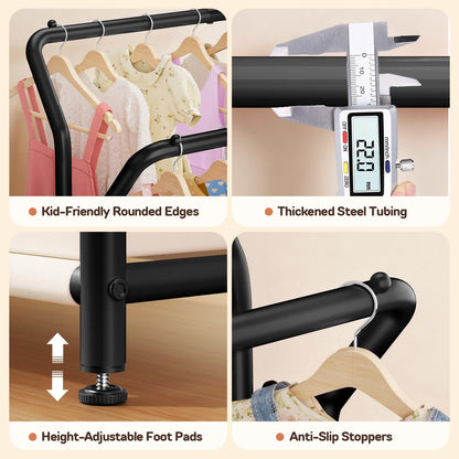 ZHKINGGS Kids Clothes Rail with Dual Rods & Storage Basket