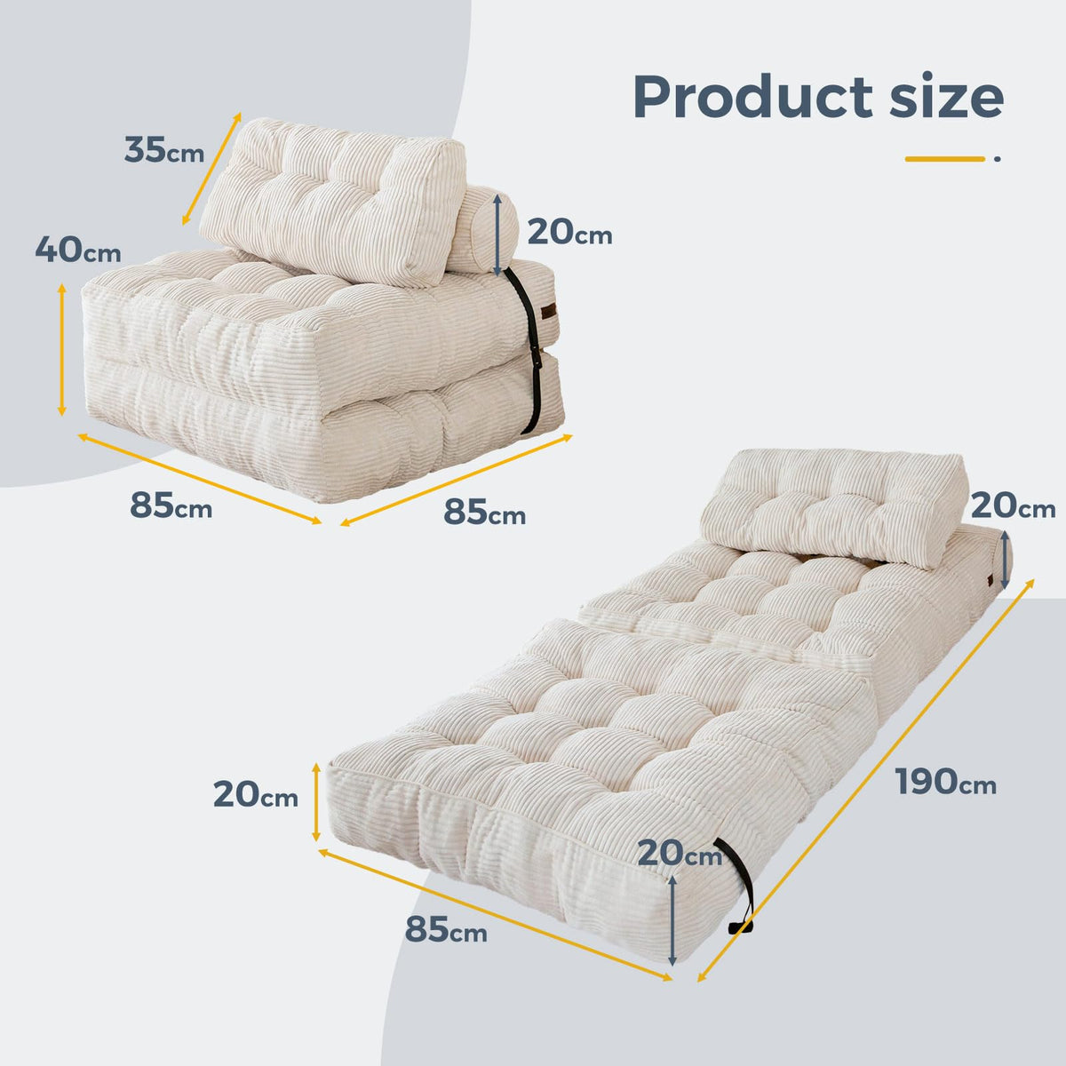 MAXYOYO Folding Sofa Bed, Convertible Sleeper Chair with Pillow Foldable Mattress with Back Support