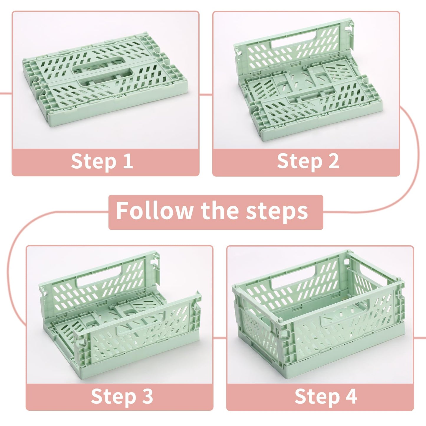 PIANKEKE 4 Pcs Collapsible Storage Boxes, Stackable Storage Baskets, Folding Crates, Foldable Basket