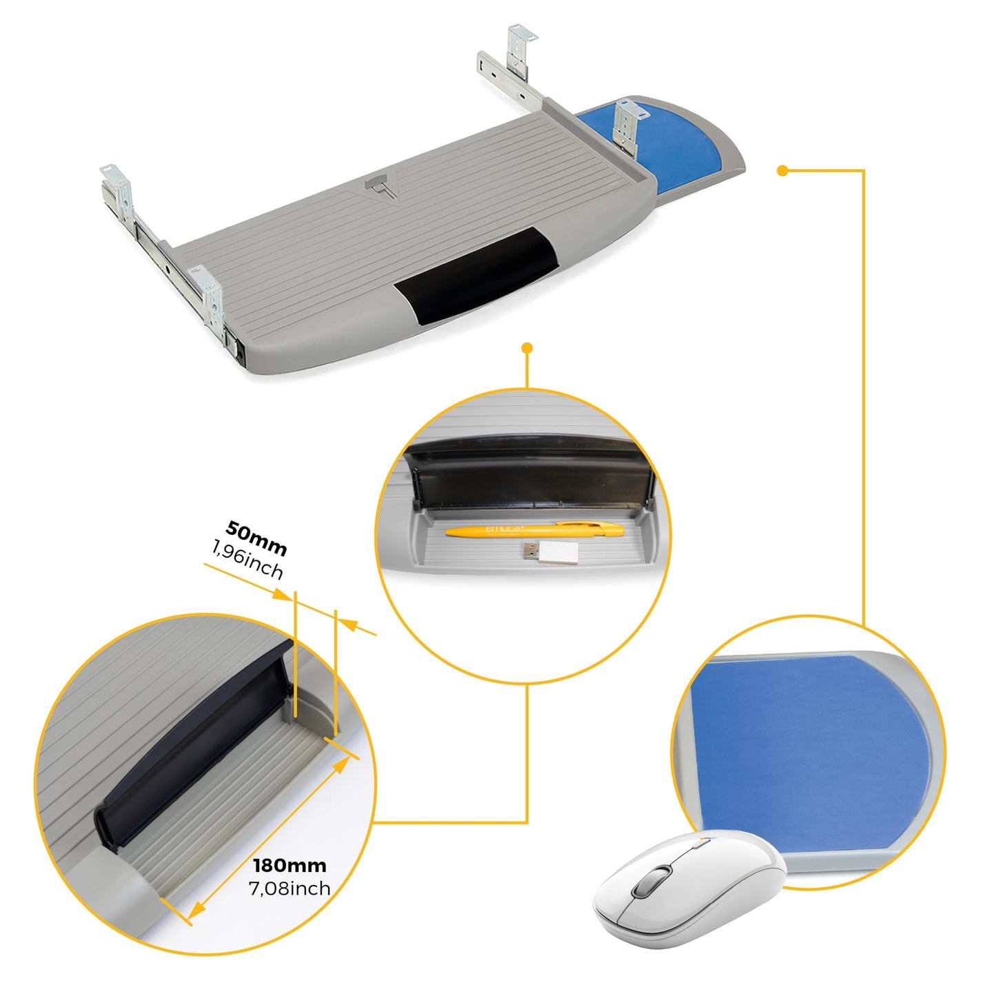 Emuca - Sliding keyboard shelf with auxiliar mouse tray, under desk keyboard tray