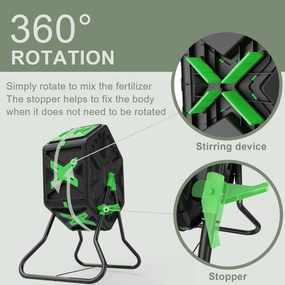 70L Tumbling Compost Bin, Single Chamber Compost Tumbler with Easy-Turn, Fast-Working System for Garden, Black&Green