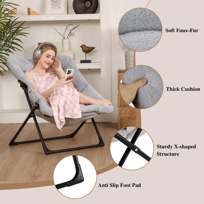 Mordchil EU Armchair Saucer Chair, Comfy Faux-Fur Reading Chair for Bedroom, Oversized Accent Moon Chairs for Teens and Adults