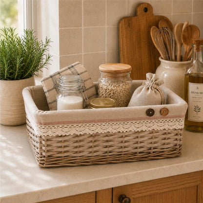 Woodluv Storage Baskets, Storage baskets for shelves woven, Storage Boxes Large, Wicker Storage Organiser Basket, 45 x 32 x 16 (H) cm