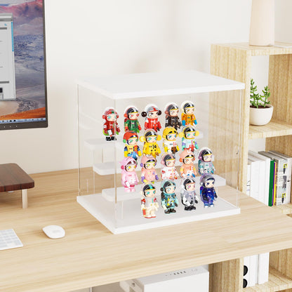 Nynelly 4 Tier Clear Acrylic Display Case for Models, Mini Figures, Pop Mart, Labubu, Sonny Angel, Smiski - Assemble Dustproof Display Box with Door