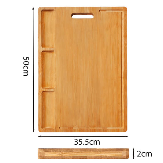 NIUXX Bamboo Cutting Board Kitchen, Extra Large Chopping Board with Built-in Compartments & Juice Grooves, 50 x 36 x 2 cm Carving Butcher Board with