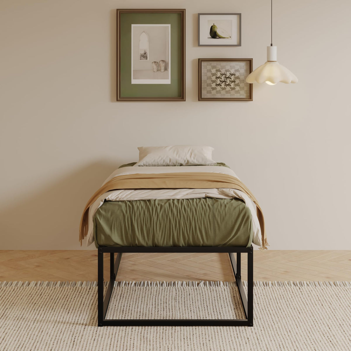 EMODA Small Single Bed Frame 75x190 cm with Sturdy Slats Support, Black