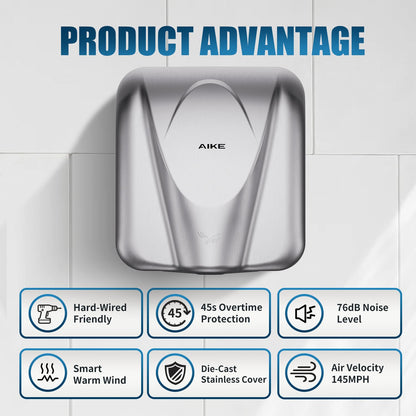 AIKE Elephant Commercial Hand Dryer, Durable Stainless Steel, 220V AK2812