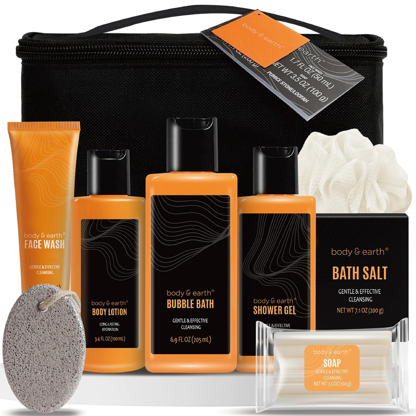 BODY & EARTH Men's Grooming Set, 9Pcs Fresh Citrus Toiletries Bag, Face Wash, Shower Gel, Bath Gift Set for Men, Valentines Gifts for Him