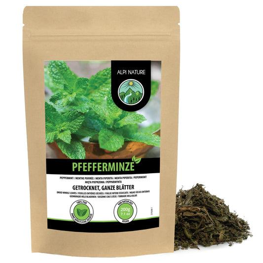 Alpi Nature Peppermint Tea 200g 7.1 oz, Whole Peppermint Leaves, Loose Leaf Tea for Infusions