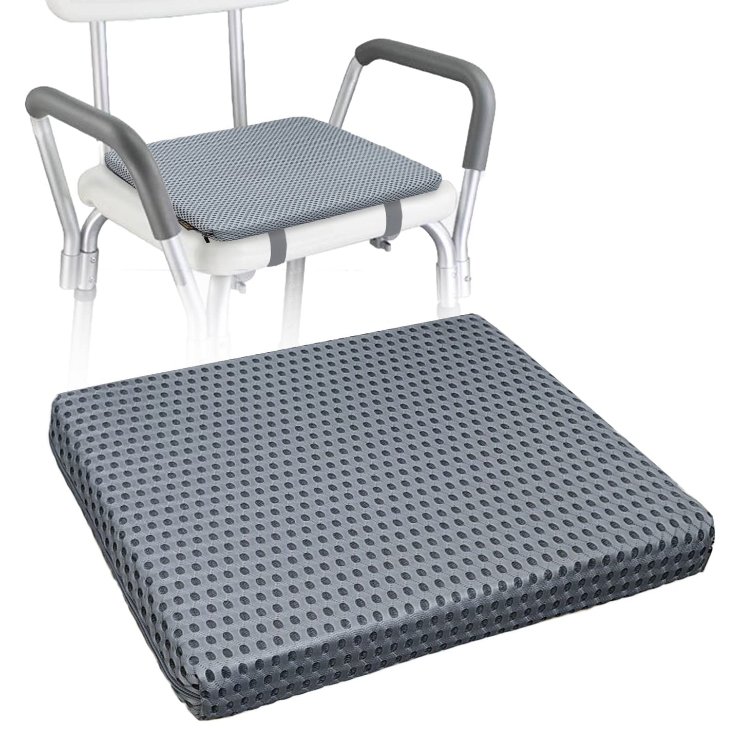 Shower Chair Seat Cushion - 4D Mesh Soft Mat Transfer Bench Pad Bath Stool Padded Pillow with Fixed Buckles for Elderly Disabled, 15"L x 14"W x 1.2"H