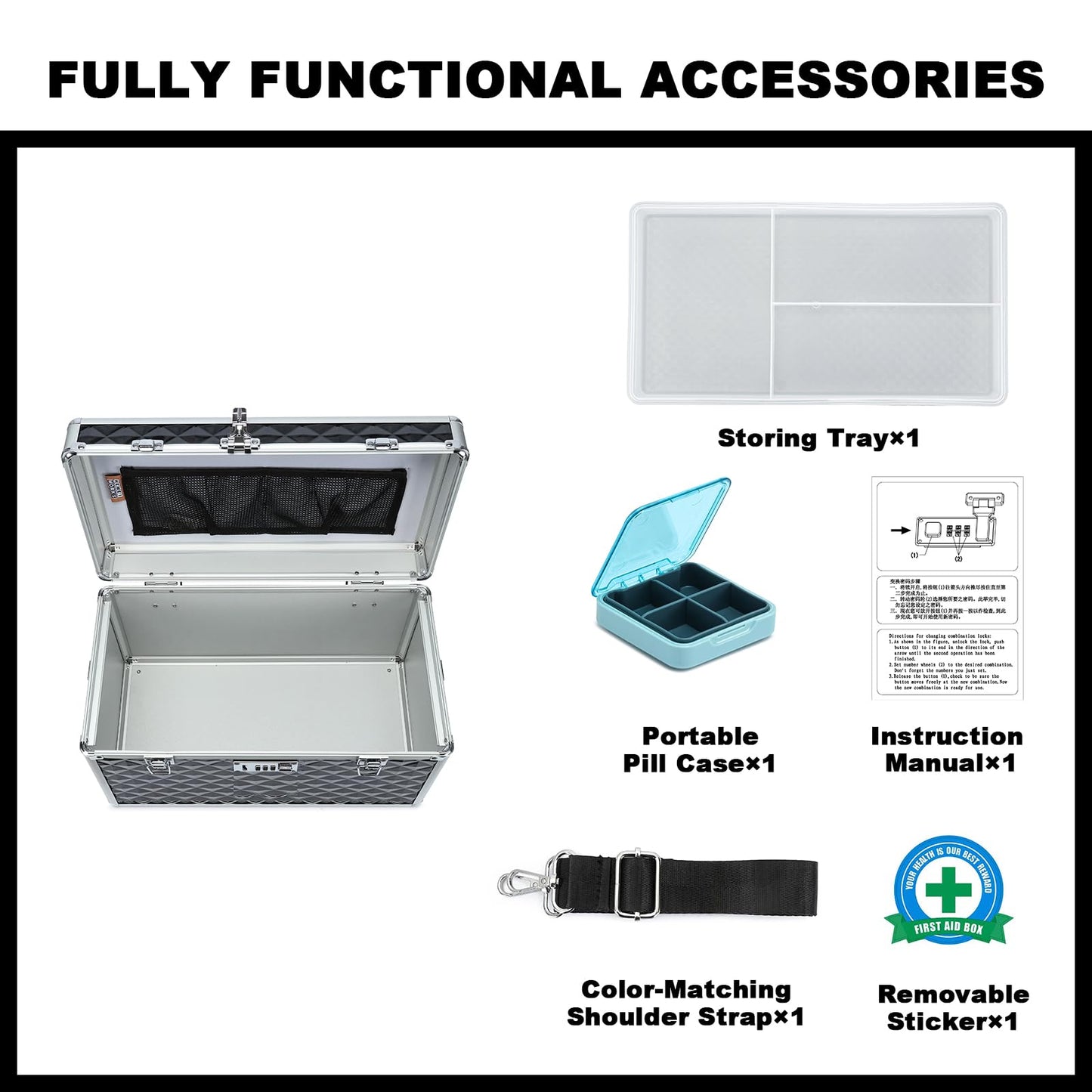 HEWEI WORKS Storage Box with Combination Lock - Multipurpose Medicine and First Aid Container for Home and Outdoor Use