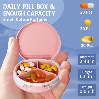 Serfeymi 3 Compartment Waterproof Cute Small Pill Box for Purse & Pocket,Travel Portable and Multifunctional Pill Case Holder for Vitamins,Fish