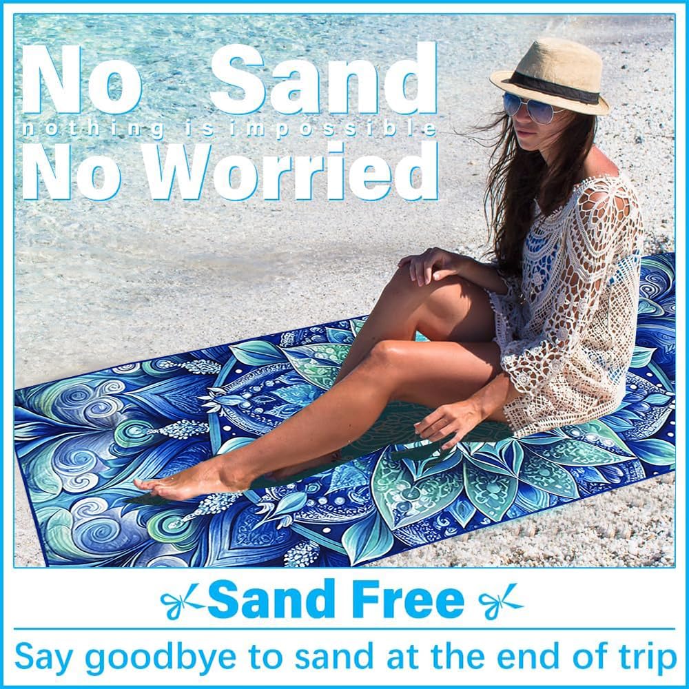 4 Pcs Microfibre Beach Towel 71"X32" Quick Dry Mandela Lightweight Sand Free Extra Large Thin Towels Travel Essentials For Adults Womens Swim Bath
