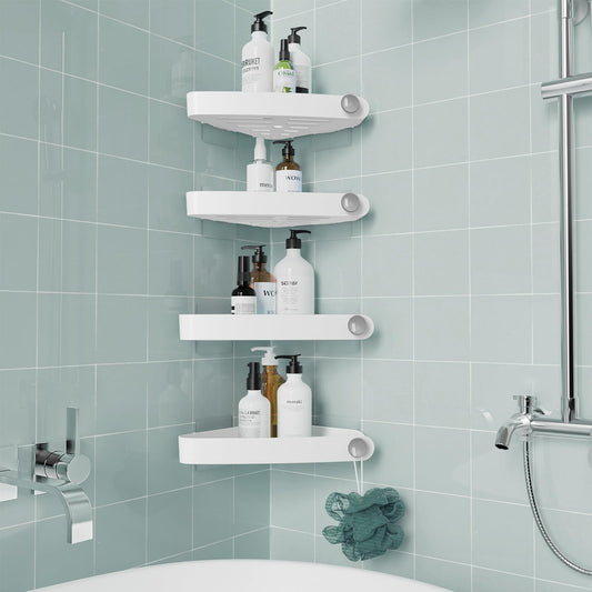 Sotfamily 4 Packs Corner Shower Caddy, No Drill Shower Organiser with Adhesive Pad, Rust Free Plastic Shower Storage for Bathroom, Kitchen, Toilet