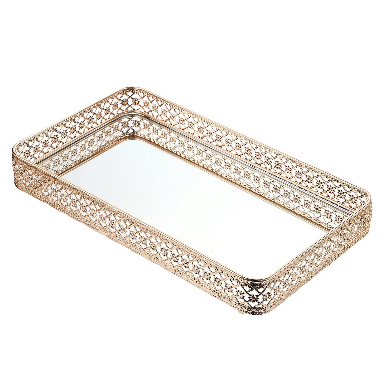 BSTKEY 35x20cm Vanity Mirror Tray Jewelry Trinket Tray, Decorative Tray for Cosmetic Makeup Dresser Bathroom Bedroom Countertop Organizer, Gold