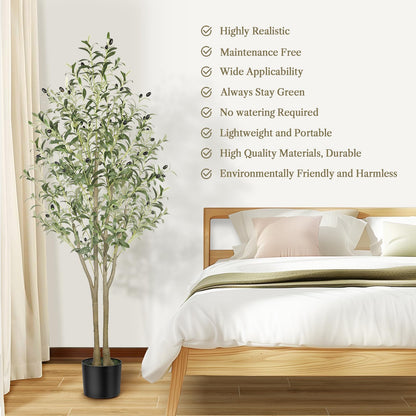 Alupssuc 5FT Artificial Olive Tree with Lifelike Leaves, Indoor Outdoor Faux Olive Tree for Home, Living Room, Bedroom, Balcony, Corner, Office,