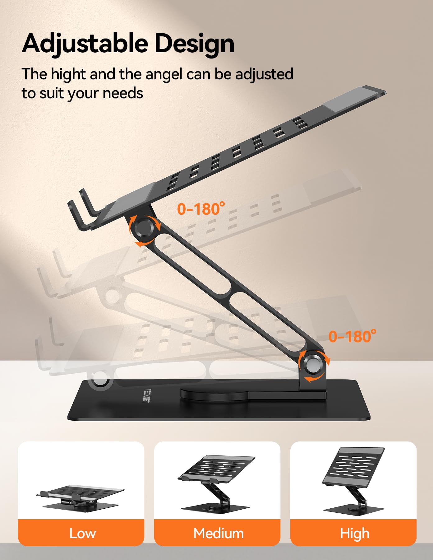 TECKNET Laptop Stand, 360 Swivel Adjustable Height Laptop Riser - Black