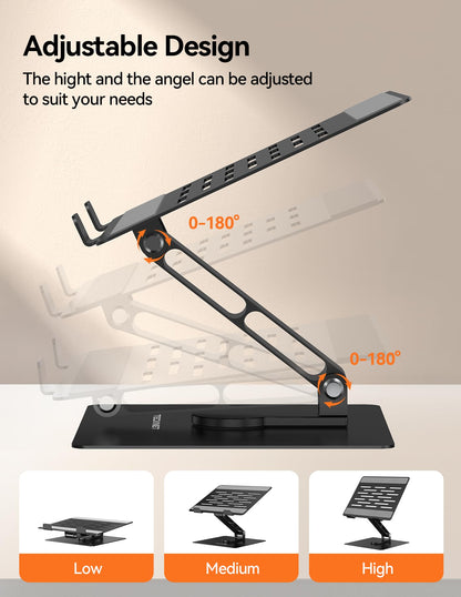 TECKNET Laptop Stand, 360 Swivel Adjustable Height Laptop Riser - Black