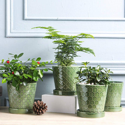 BUYMAX Plant Pots Indoor 5 inch Ceramic Flower Pot with Drainage Hole and Ceramic Tray - Gardening Home Desktop Office Windowsill Decoration Gift,