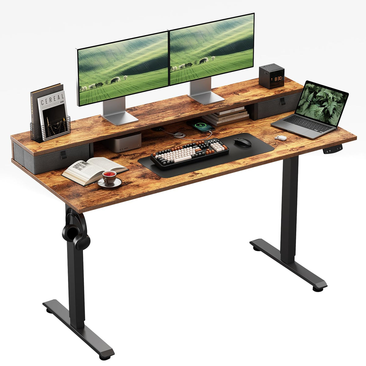 Klicelor Electric Height Adjustable Desk, with 2 Fabric Drawers, 100x60cm