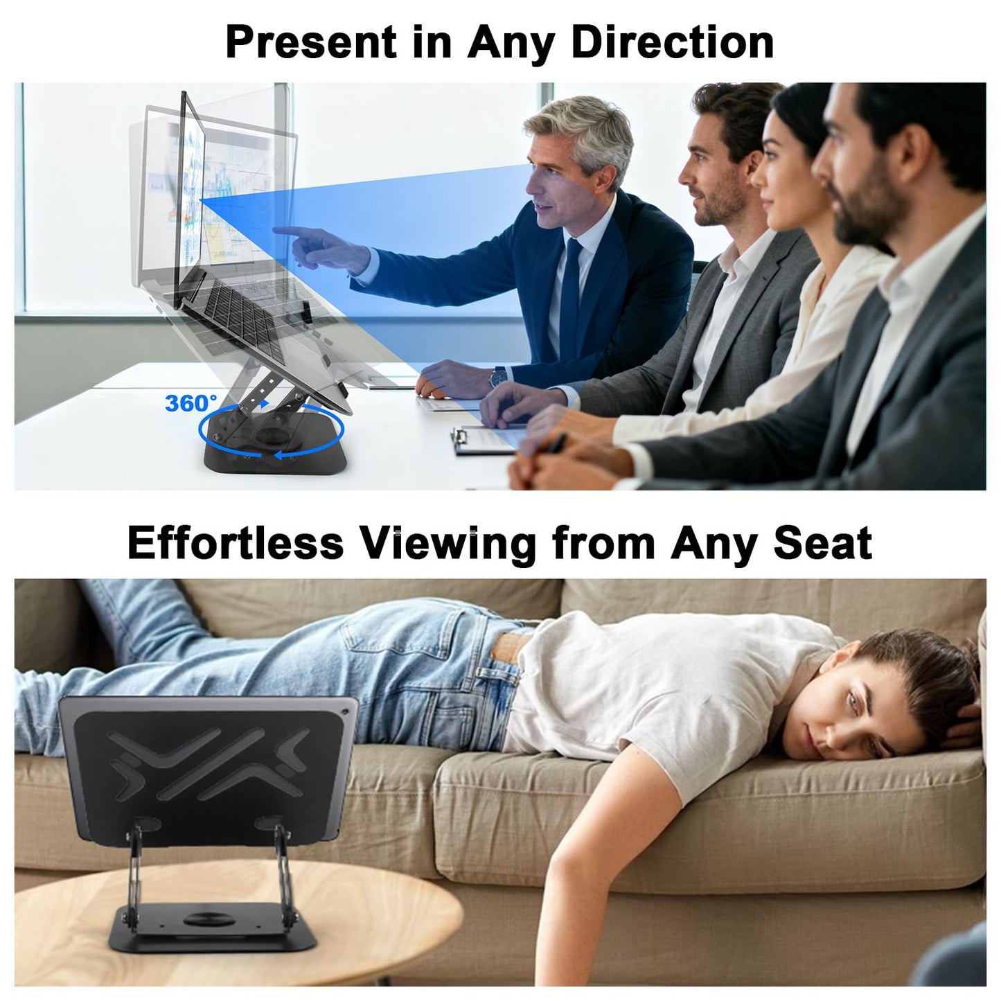 360 Rotating Laptop Stand for Desk, Portable Laptop Riser with Reinforced Support, Ergonomic PC Stand Height & Angle Adjustable