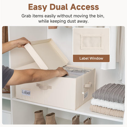 StorageWorks Extra Large Storage Boxes with Lids, 55L Foldable Storage Boxes with Divider Board, Wardrobe Storage Organiser