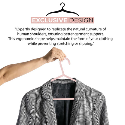 Roe Tenpo Coat Hangers, Pink | Adult Plastic Clothes Hangers for Clothes | Durable & Lightweight | Non-Slip, Space-Saving Design for Shirts, Jackets
