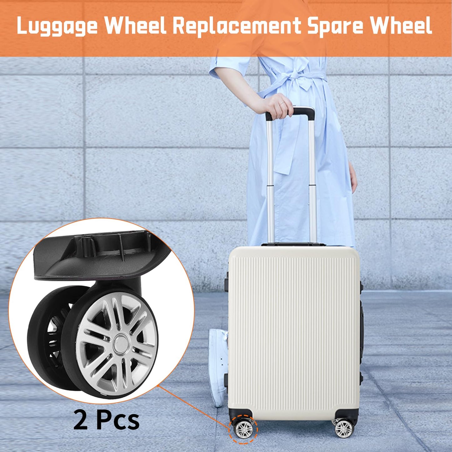 1 Pair Luggage Wheel Replacement, Universal Suitcase Caster Mute Double Row Wheels, Spare Spinner Luggage Caster