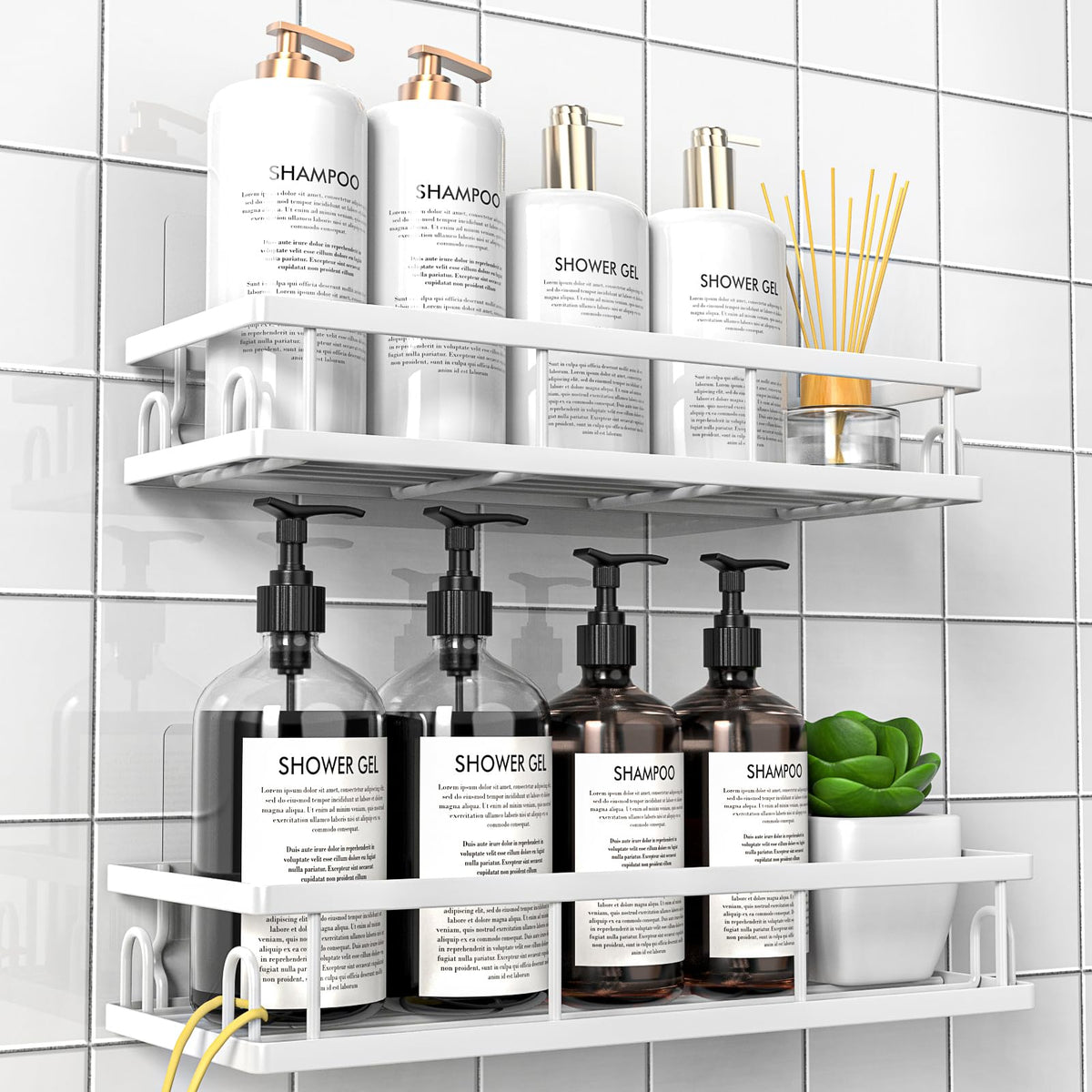 UUlioyer Shower Caddy, Shower Shelf No Drilling (White-2 Pack)