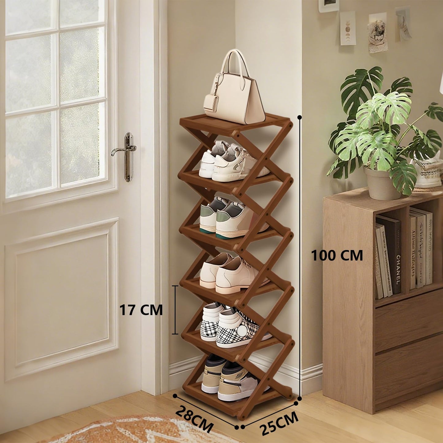 YYW Shoe Rack, Foldable Bamboo Shoes Shelf, Freestanding Shoe Storage Organiser for Entryway, Bedroom, Closet, Hallway - Natural