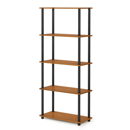 Furinno TURN-N-TUBE Toolless Assembly 5-Tier Storage Shelves, Oak Book Shelf, Open Storage Bookshelf, for Organization and Storage, Living Room