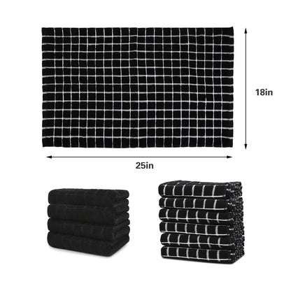 samsto Kitchen Towels Cotton Black - Tea Towels Absorbent - Thick Dish Hand Towels for Kitchen with Hanging Loops, 45x65cm, 4 Pack