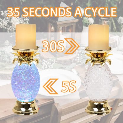 YAKii 9.5" Pineapple LED Color Changing Shine Candle Holder,Swirling Water Waves Lamp Kid Safe Battery/USB Cable Operated,Table Lamp Candle Holder