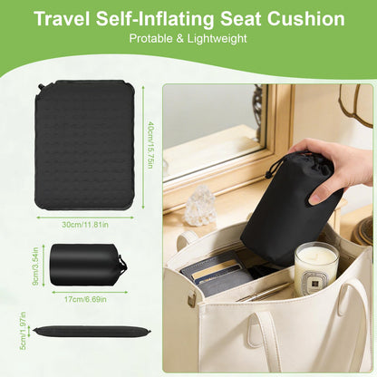 Self Inflating Travel Seat Cushion, 40×30cm Inflatable Memory Foam Seat Pad