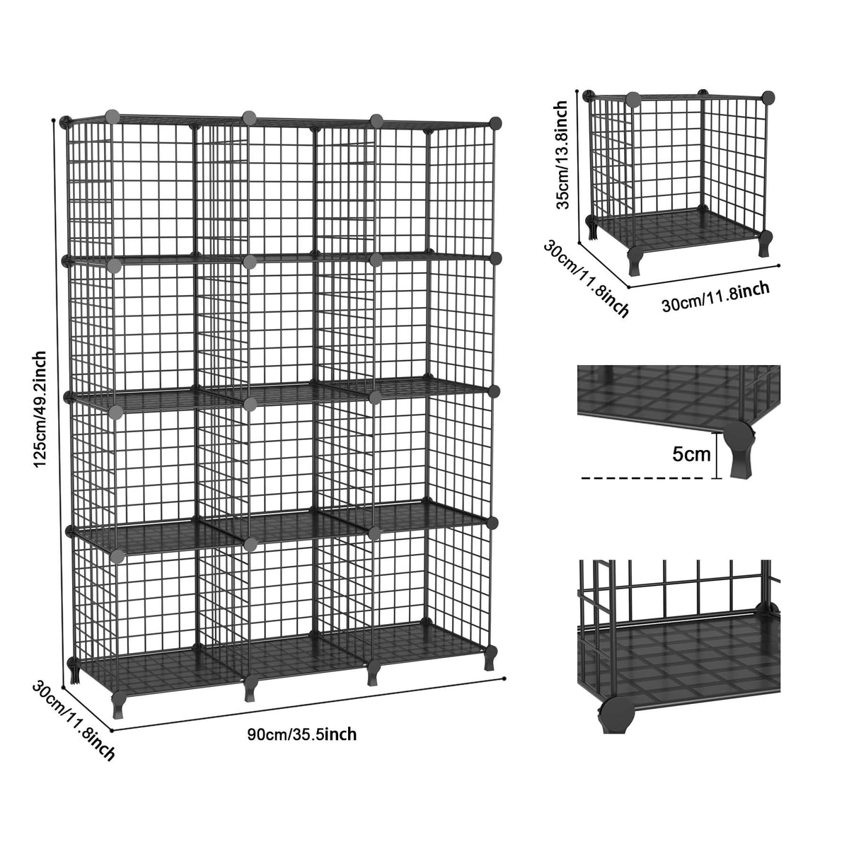 ATTDETJL 12 Cube Storage Unit, Metal Shelving Unit with DIY Bookshelf,Black