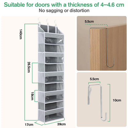 OTraki Wardrobe Organiser Hanging 140 x 39 x 17 cm, Hanging Organiser 5 Shelves Clear Window Hanging Storage with 10 Mesh Side Pockets