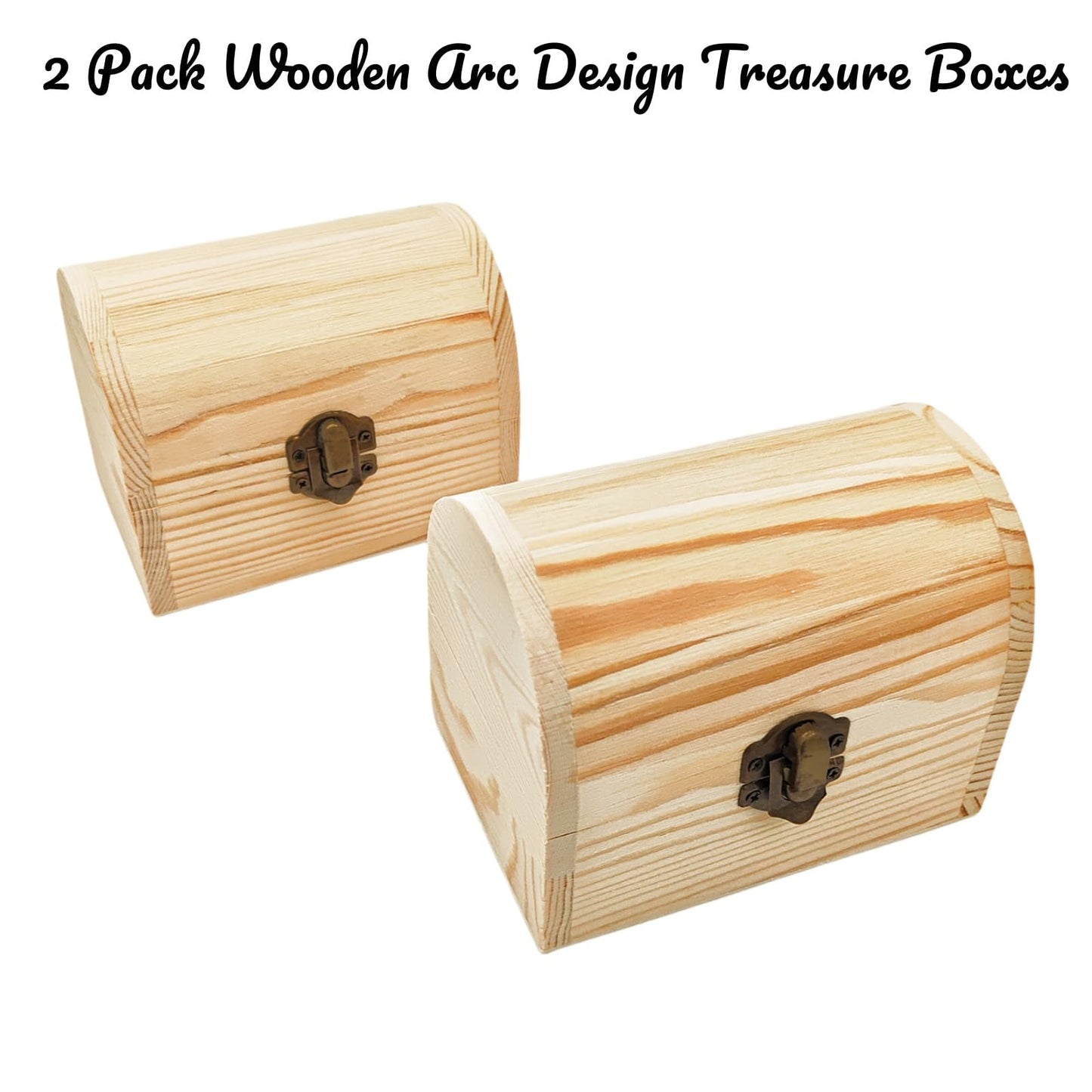 Anktily 2 Pack Arched Wooden Boxes, 12 x 8 x 9 cm Unfinished Pine Wood Storage Chests with Lid - Rustic DIY Craft Organiser for Jewellery