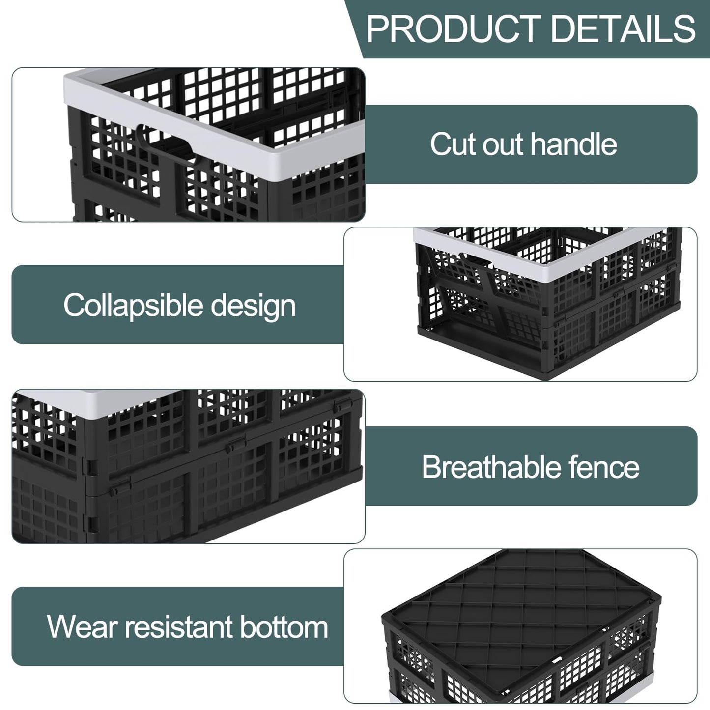 Ziglous 35 Litre Plastic Collapsible Storage Boxes, Folding Storage Crate