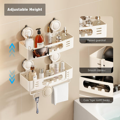 Voldra Shower Caddy Suction Cup, Adhesive Bathroom Shelves Shower Storage Wall Mounted Aluminum Bathroom Caddy Stick on Shower Organiser Rack With 4