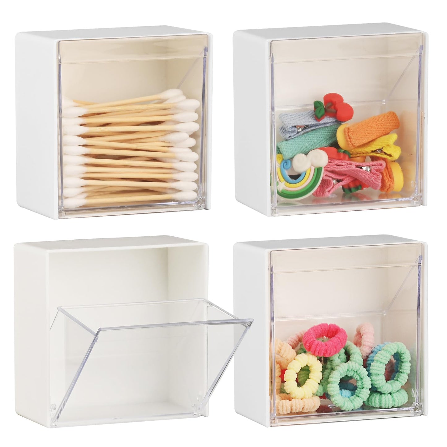Pangutiandi 4 PCS Wall Mounted Small Storage Boxes, Plastic Hanging Storage Holders, Clear Self-Adhesive Wall Storage Containers for Tea Bags, Hair