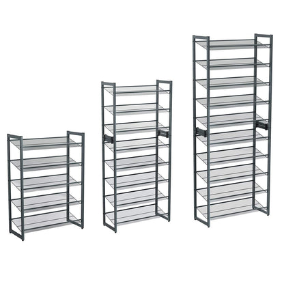 SONGMICS Shoe Rack, 5-Tier Stackable Shoe Storage Shelf, Metal Shoe Organiser with Adjustable Flat or Angled Shelves, 30.5 x 74 x 103.8 cm, Holds