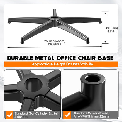 Office Chair Base Replacement PartsWith 5 Casters with Brakes(3300 lbs) - Heavy Alloy Office Chair Base Replacement, Universal Gas Cylinder