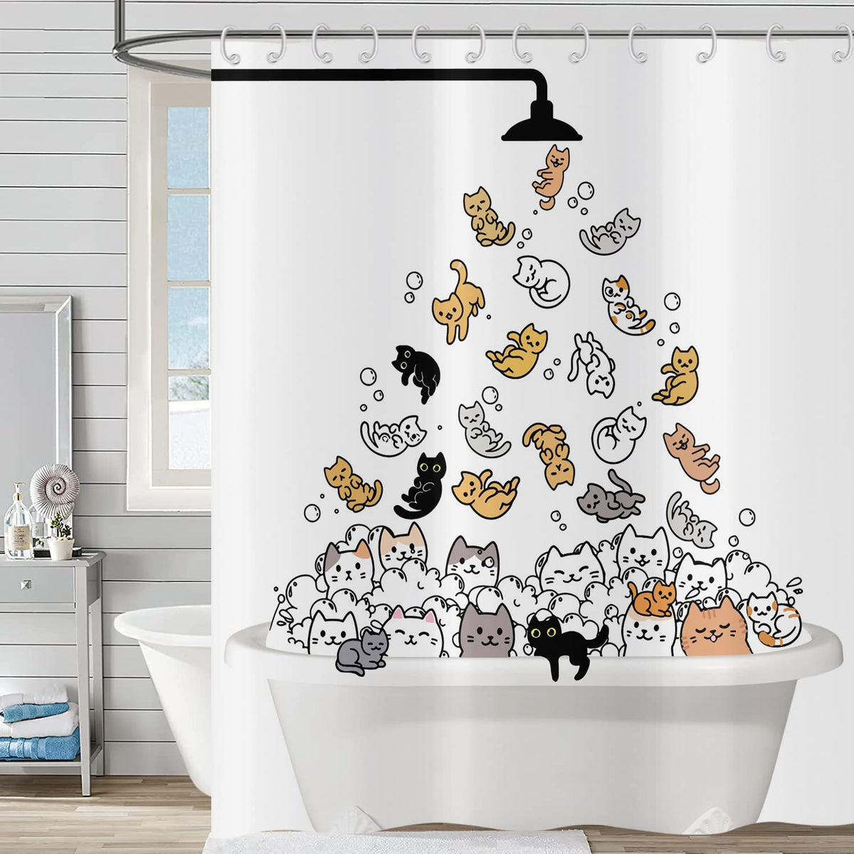 Hnmdmyi Funny Cat Shower Curtain 150x180, Kids Cartoon Animal Kitten Colorful Lovely Hilarious Pets Bathroom Curtains with Hooks Waterproof Polyester