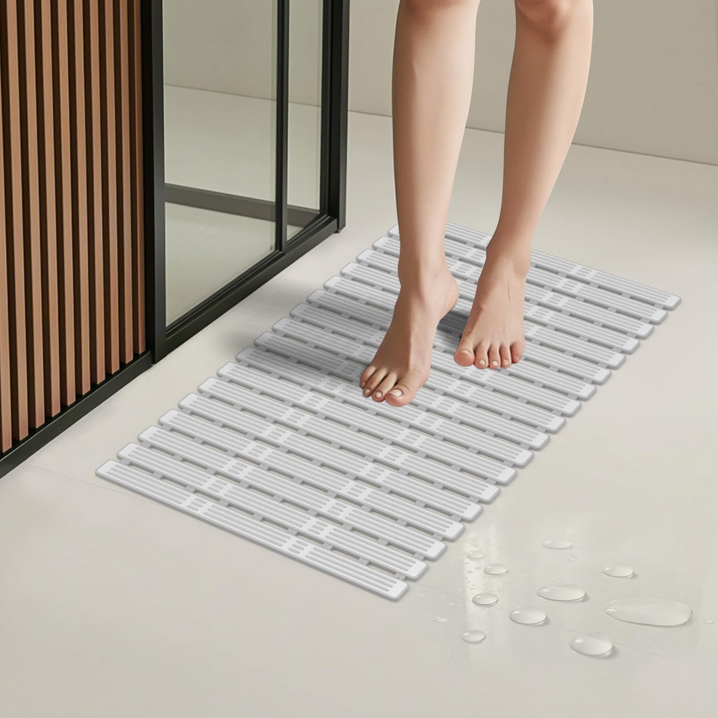 SunnyOcean Shower Mat Non Slip Anti Mould, 68x40cm Non Slip Bath Mats for Inside Shower, Rubber Bathtub Mats, Anti Slip Bathmat with Suction Cups, Cut